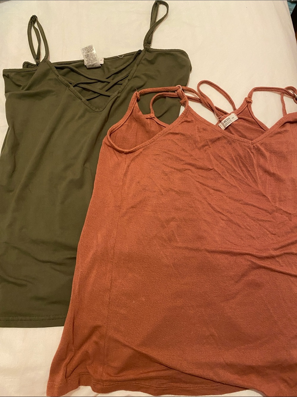 2 Ardene Olive Green & Rust Camisole Tops